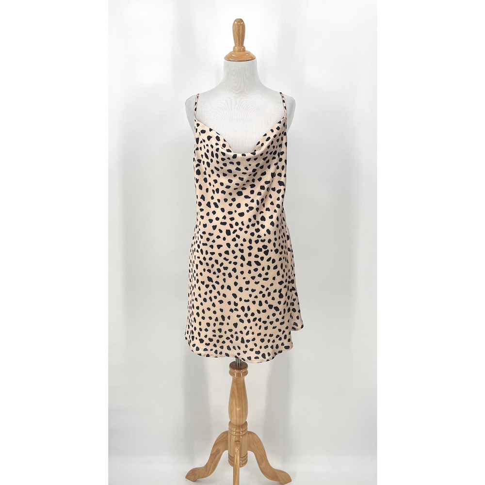 LOVERS + FRIENDS Mini Dress Womens Large Cream Black Spotted Slip dress NWT
